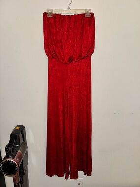 Symphony Red Strapless Wide-Leg Jumpsuit